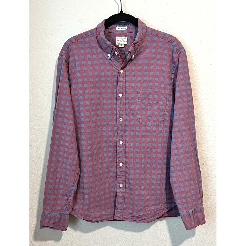 J.Crew Stretch Secret Wash Shirt Men's L Slim Untucked Heather Poplin Gingham